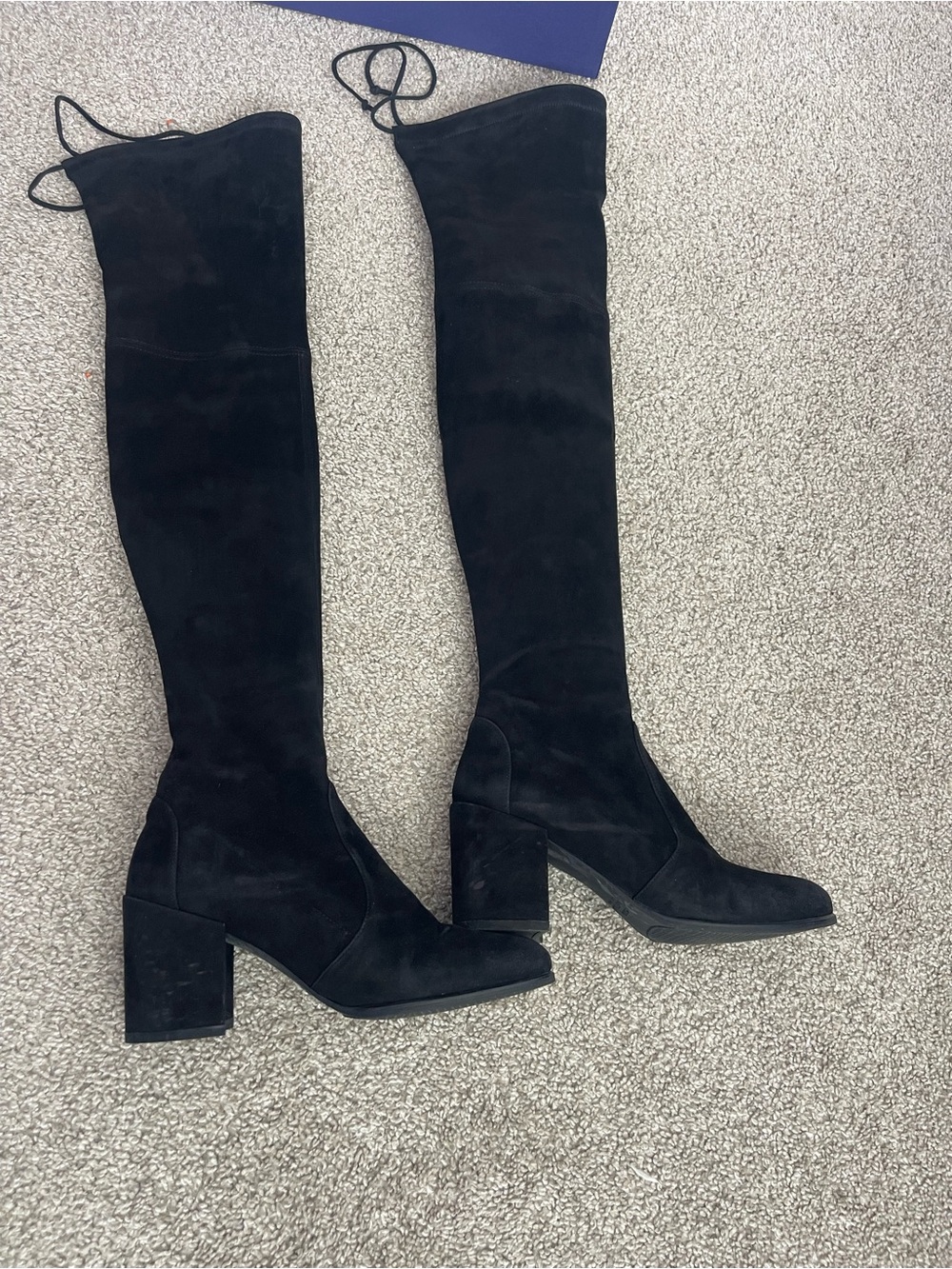 Stuart Weitzman Black Suede Over-the-Knee Block Heel Boots